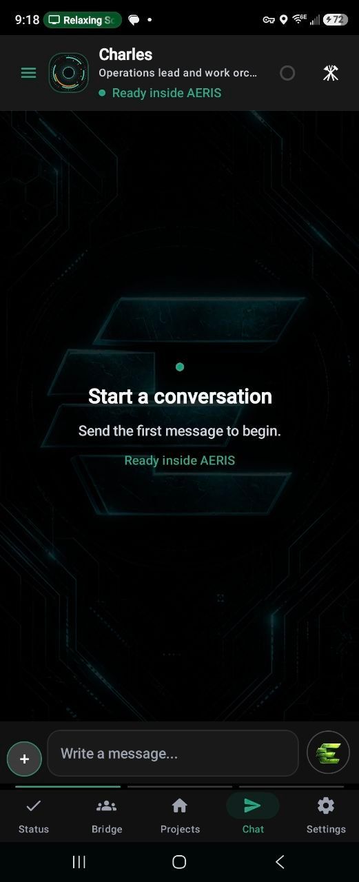E:Voice on Android, showing Charles and the voice-enabled agent conversation workspace