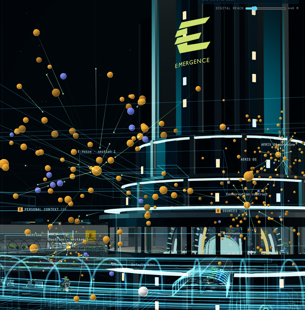 AERIS STORM station with golden knowledge nodes and cyan connections
