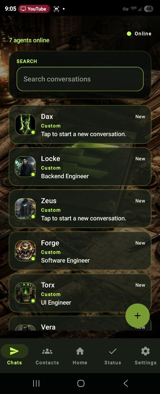 E:Voice chats list screen