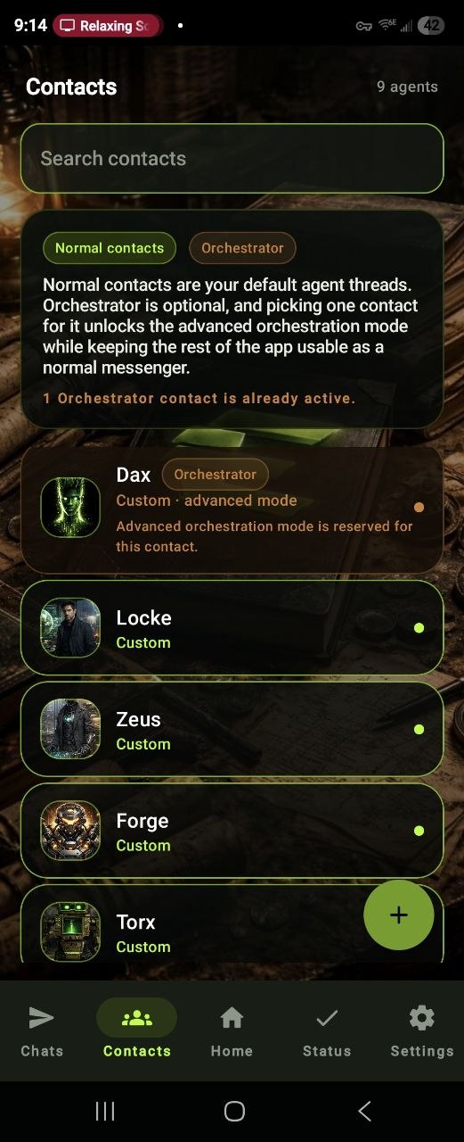 E:Voice contacts screen with Orchestrator slot