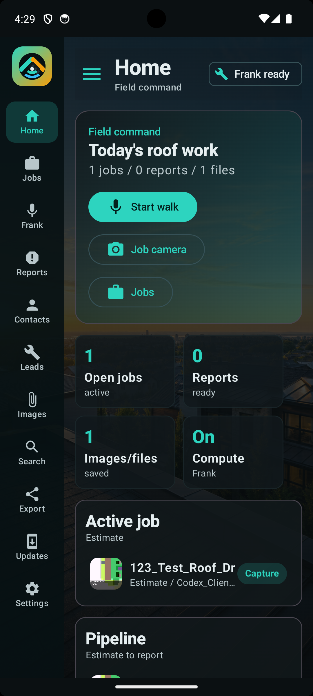 Roofer Buddy app home screen